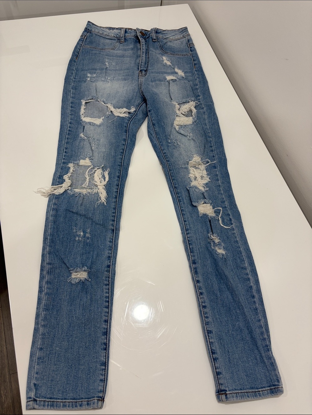 Fashion Nova Women's Distressed Skinny Jeans - Light Blue SIZE 11